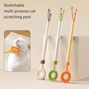 Multifunctional Retractable Cat Grooming Brush, Pet Massage Scratcher Toy for Interactive Cat Play