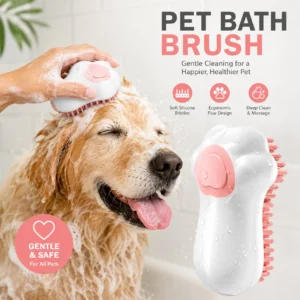 2 in 1 Pet Shampoo Dispensing Bath Brush Soft Silicone Dog Cat Hair Shedding Remover Cleaning Tool Pet Shampoo Brush