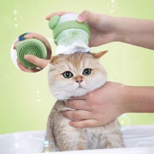 Cat & Dog Bath Brush Silicone – Pet Shampoo Dispenser Grooming Brush 2 in 1 Gentle Massage Deep Cleaning Tool